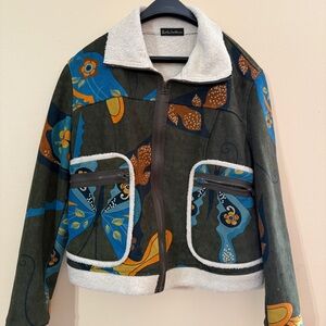 Sortie des Classes Colorful Patterned Jacket with Sherpa Collar